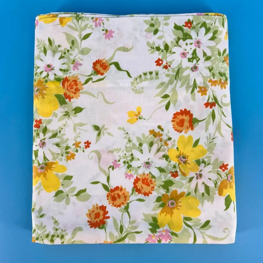 70s Cottagecore Wildflower Floral Twin Flat Sheet 1970s Vintage